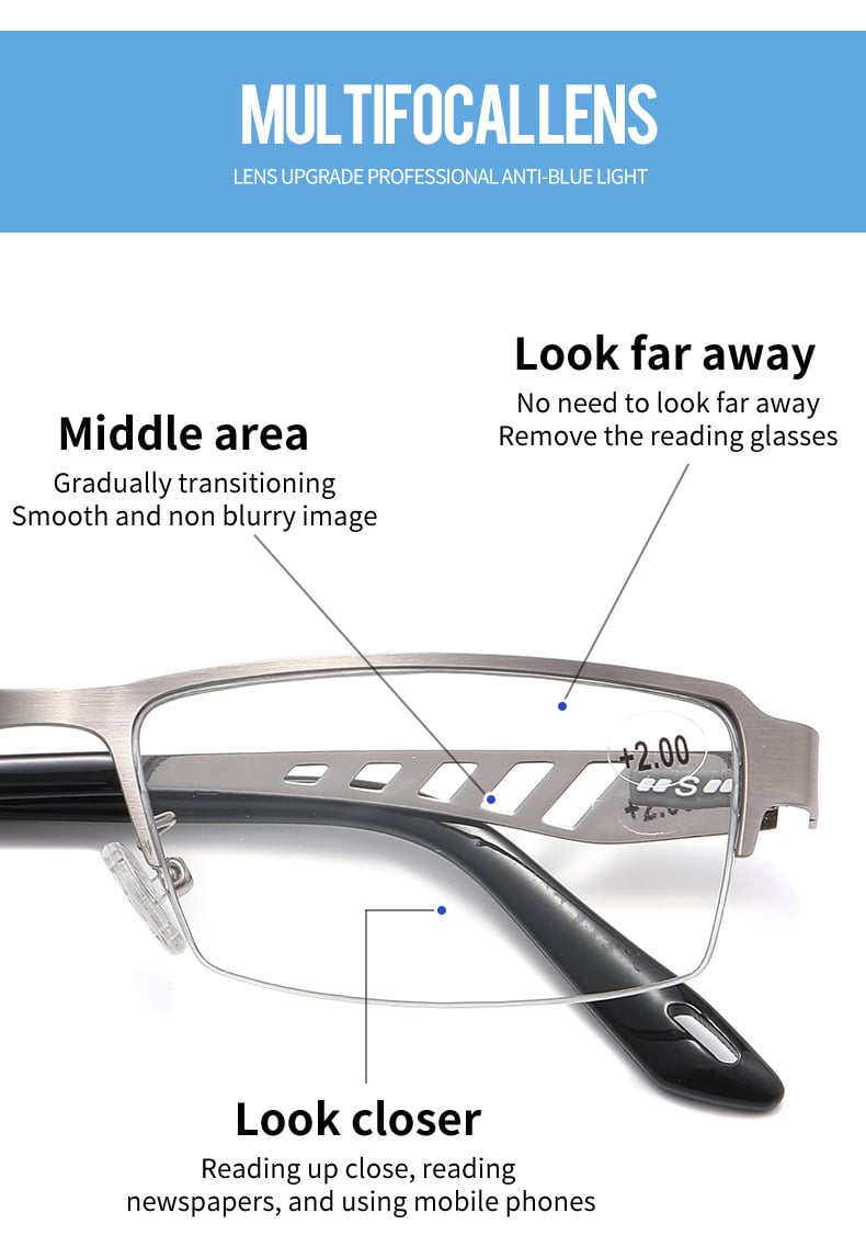 Stainess Steel Ultra - Light Multi - Focal Photochromic Reading Glasses