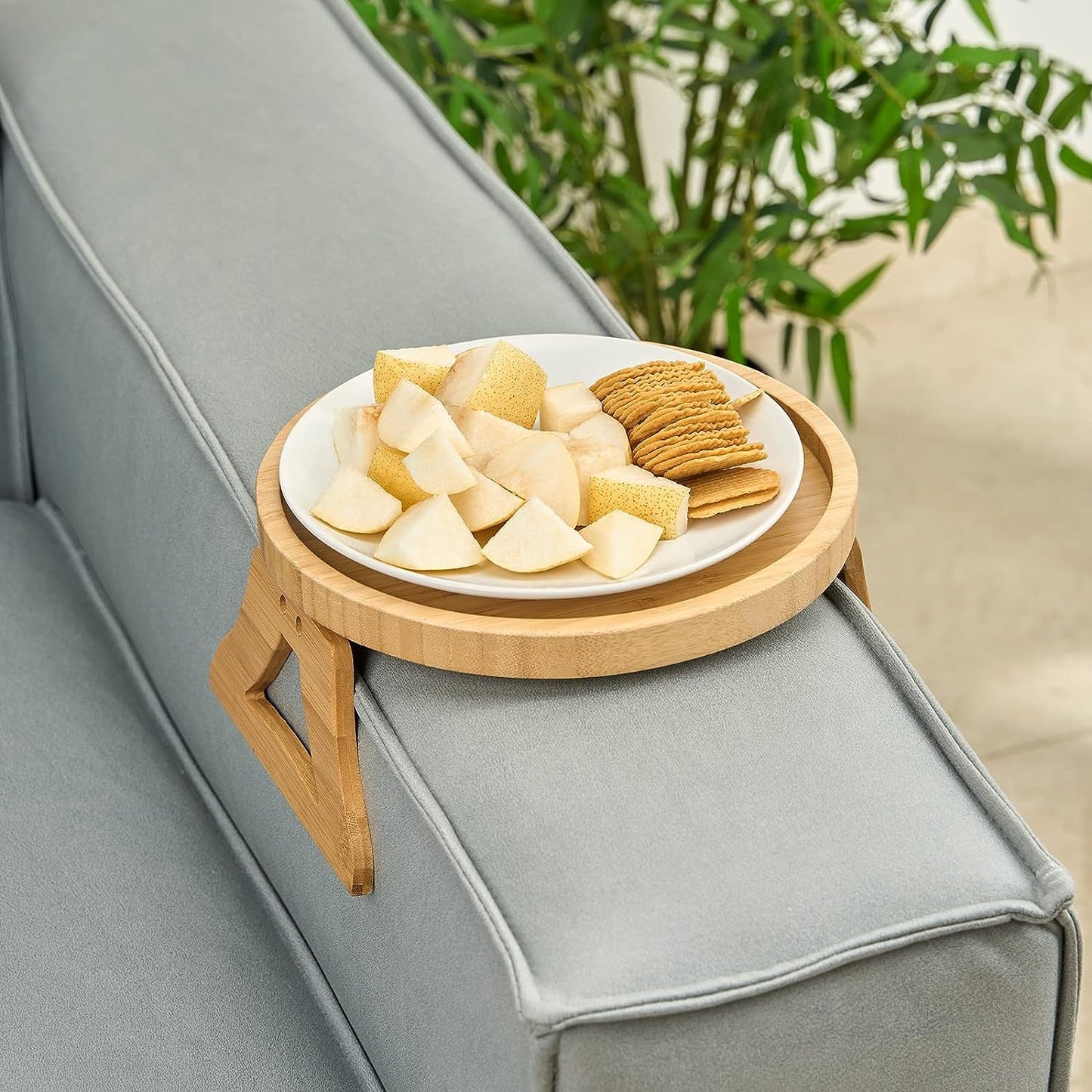 COZY SOFA ARMREST WOODEN ROUND TRAY