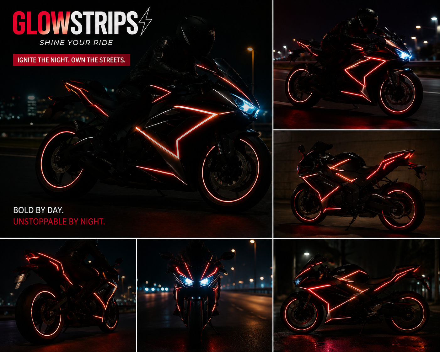 ⚡ GLOWSTRIPS – IGNITE YOUR RIDE (RED Reflective Edition)