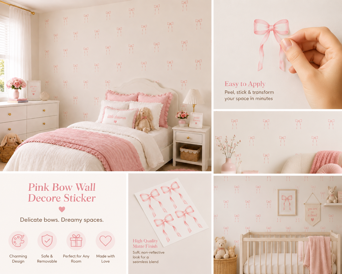 🎀 Pink Bow Wall Decor Stickers — Create a Dreamy Space ✨