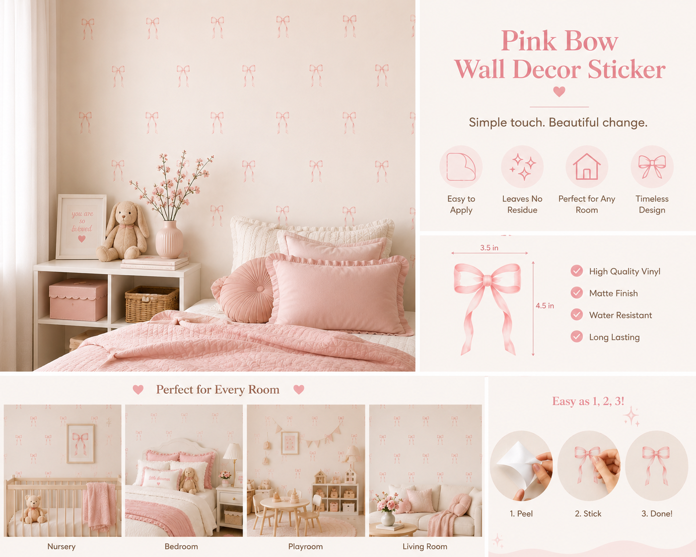 🎀 Pink Bow Wall Decor Stickers — Create a Dreamy Space ✨