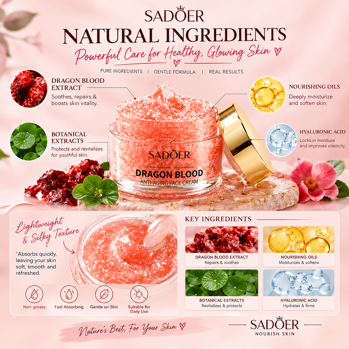 SADOER Dragon Blood Anti-Aging Face Cream ✨🌸