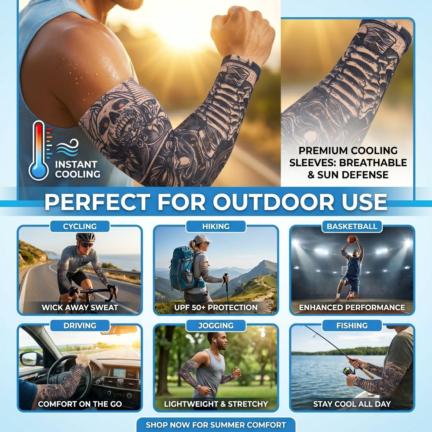 UV Protection Cooling Breathable Arm Sleeve Sun Protective